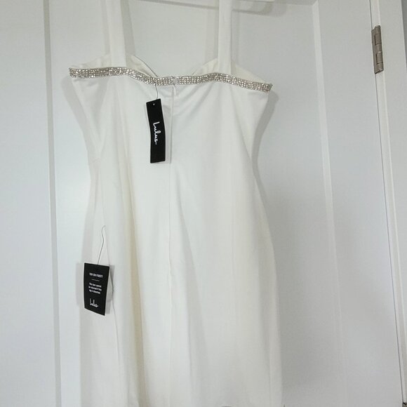 Lulus White Rhinestone Bodycon Mini Dress - Medium - Picture 3 of 4